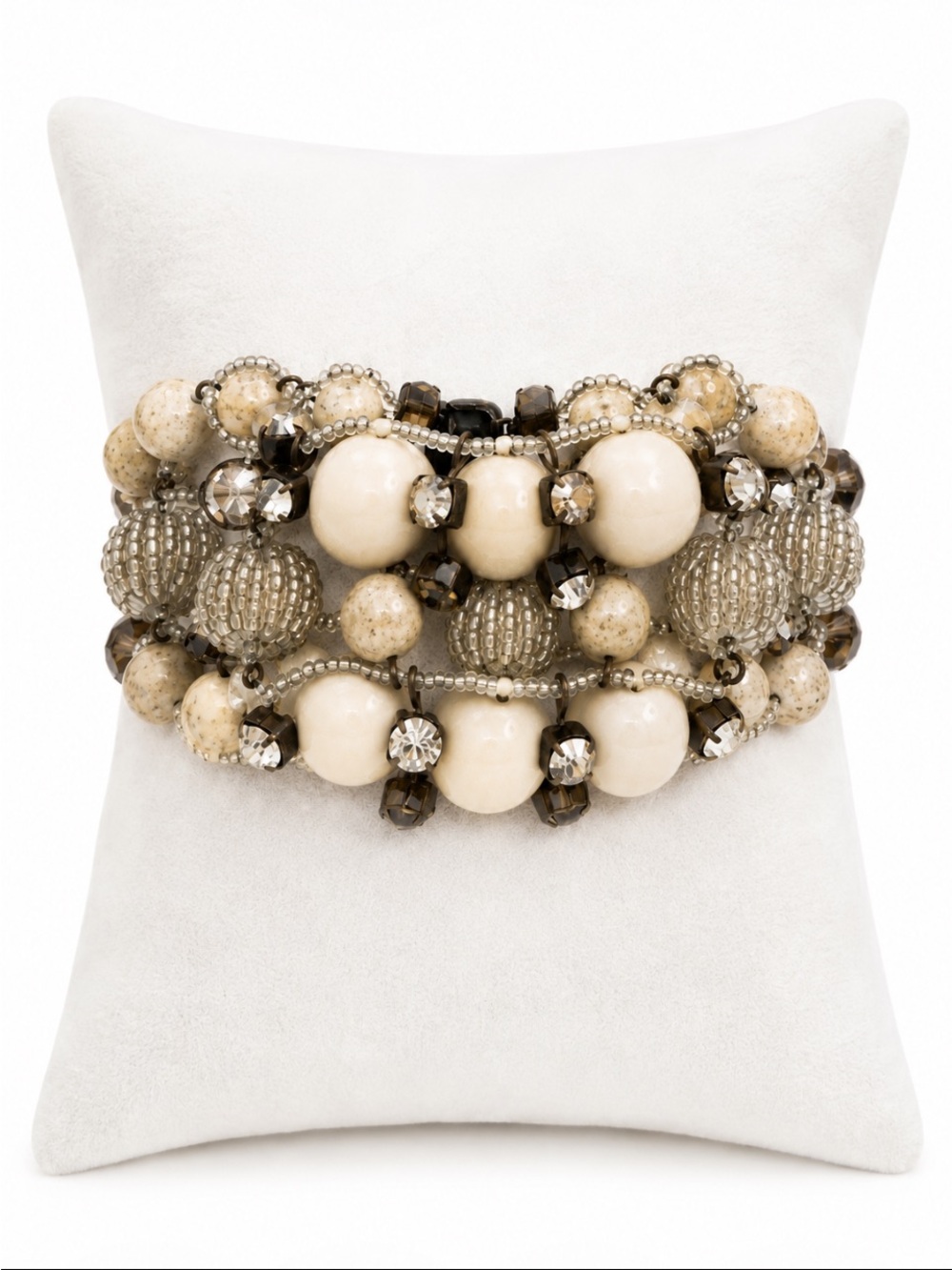 Neutral Beaded Multi-Row Bracelet in Cream and Taupe